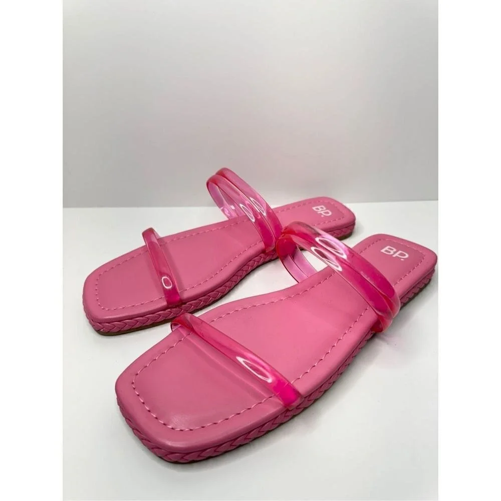 BP Viola Pink Jelly Double Strap Square Toe Slide Sandals Womens 7.5M